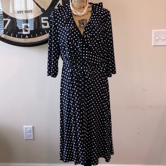 Chaps Dresses & Skirts - Plus Size CHAPS Ruffle Polka Dot Fit & Flare Dress